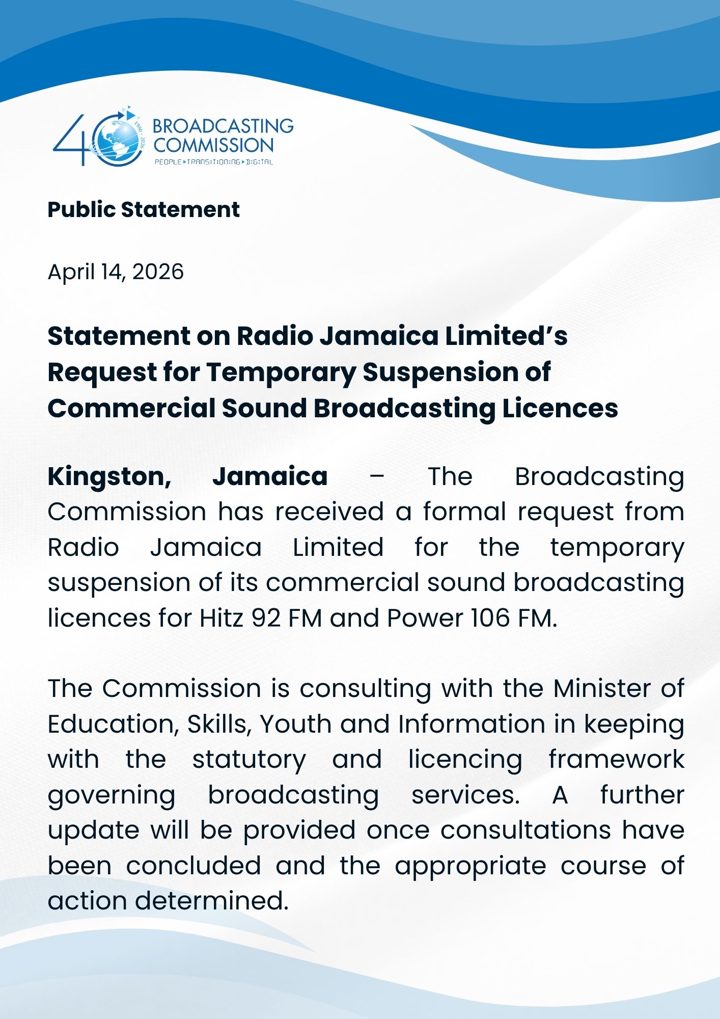 The Commission is currently investigating public concerns and discourse regarding the removal of various channels from cable subscription packages offered by Flow and Digicel.